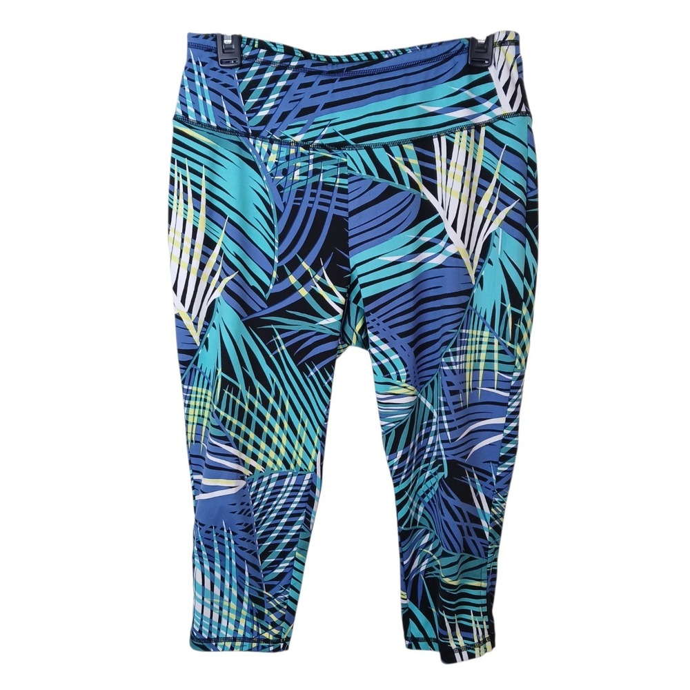 T by Talbots Performance Compression Capri Leggings Medium Tropical Palm Print